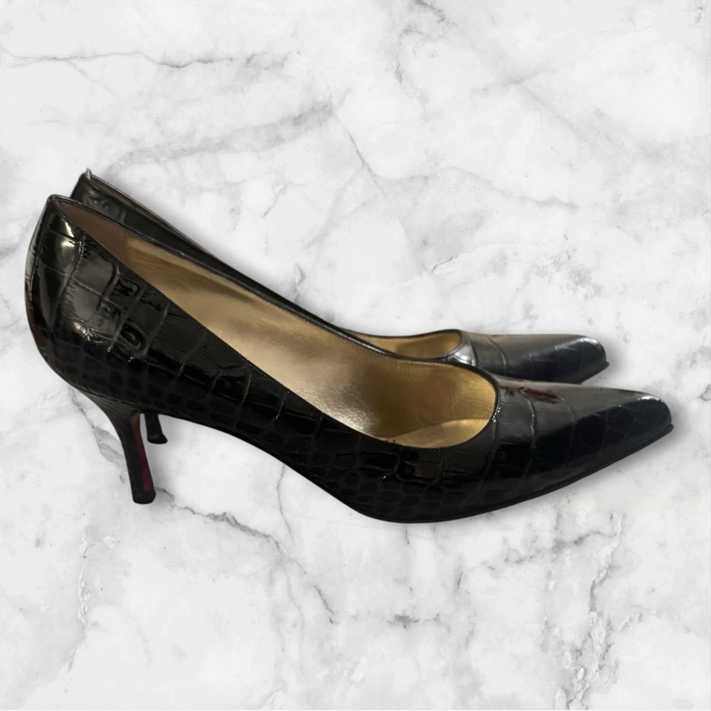 Luciano Padovan Leather  Charcoal Gray Crocodile  Enbossed Heel Pump Size 9.5